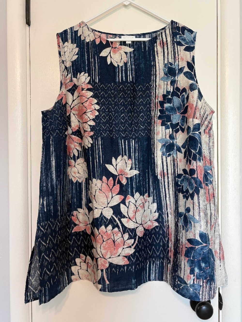 J. Jill Pure Jill Women's Plus Blue Floral Sleeveless Linen Tunic Shirt Top 3X